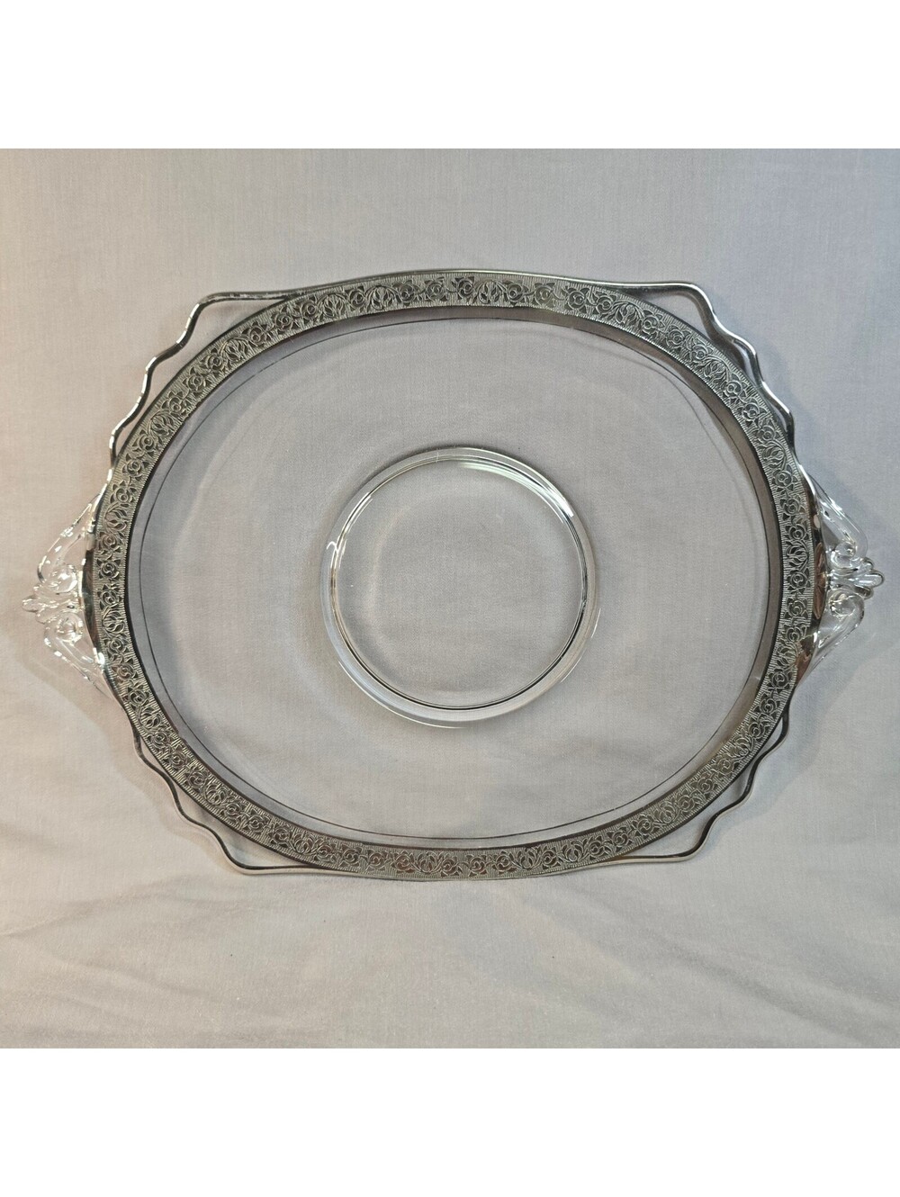Vintage Silver City Sterling Silver Overlay Queen Rose Oval Glass Footed Platter